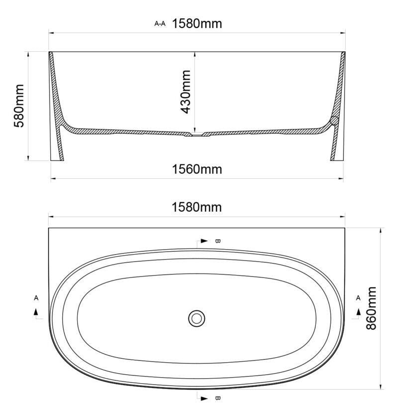 Ashton & Bentley Whitestone Selene 1580mm Back To Wall Bath