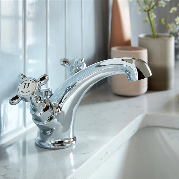 Booth & Co Axbridge Cross Handles Mono Basin Mixer With Pop Up Waste