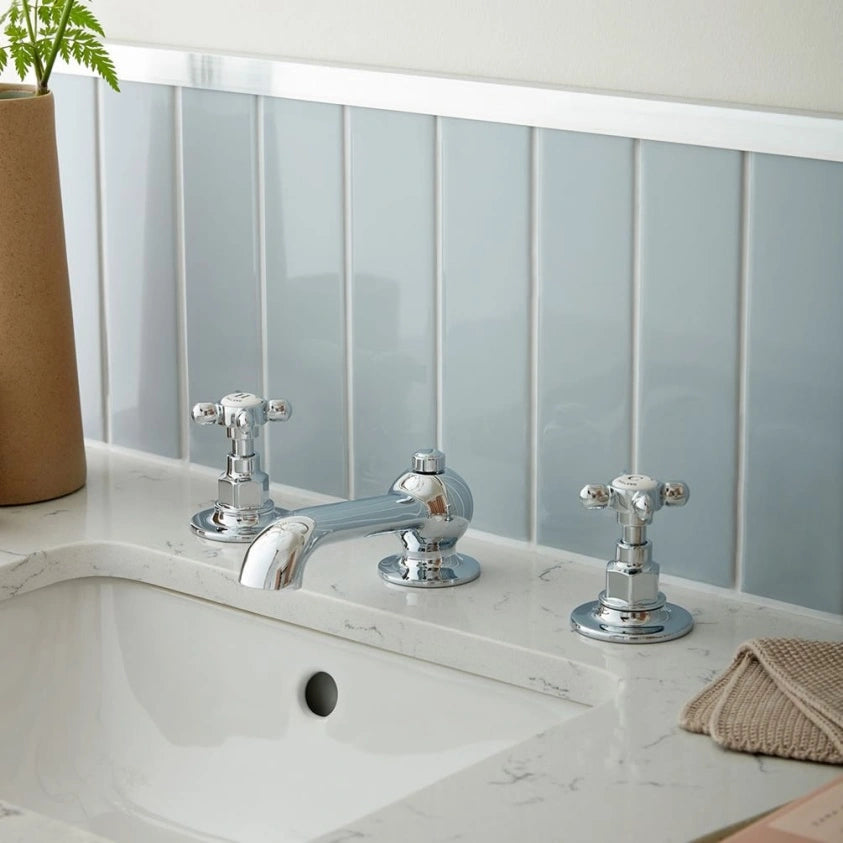 Booth & Co Axbridge Cross Handles 3 Hole Basin Mixer With Pop Up Waste