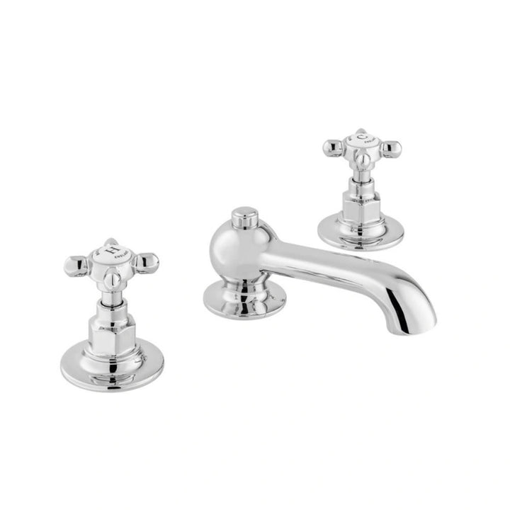 Booth & Co Axbridge Cross Handles 3 Hole Basin Mixer With Pop Up Waste