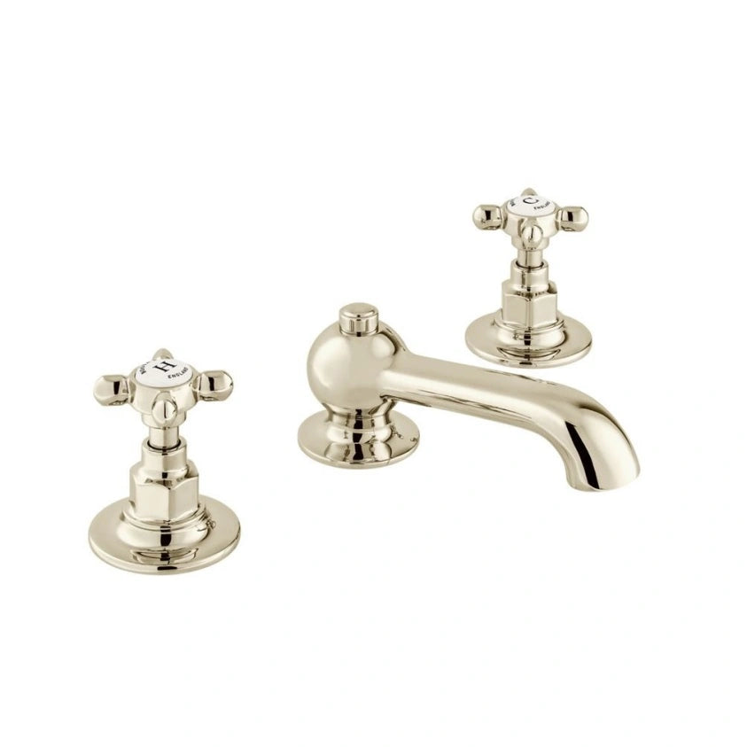 Booth & Co Axbridge Cross Handles 3 Hole Basin Mixer With Pop Up Waste