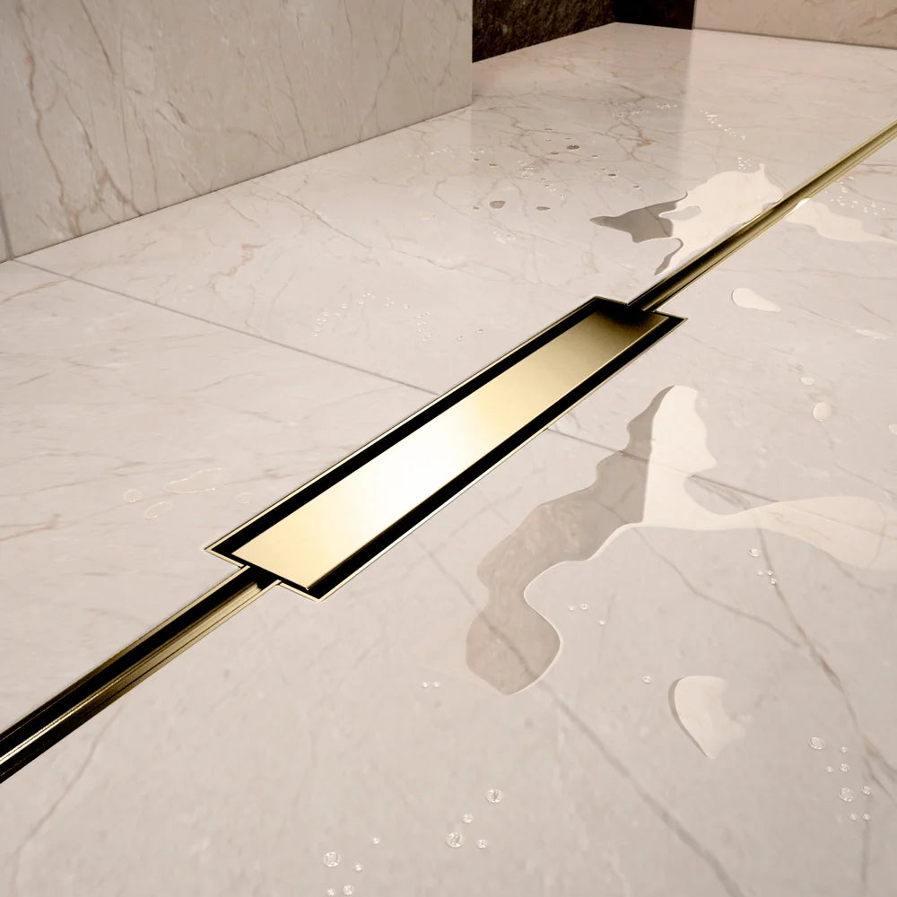 Abacus Elements Linear Uno Wet Room Kit With End Drain Brushed Brass Cover