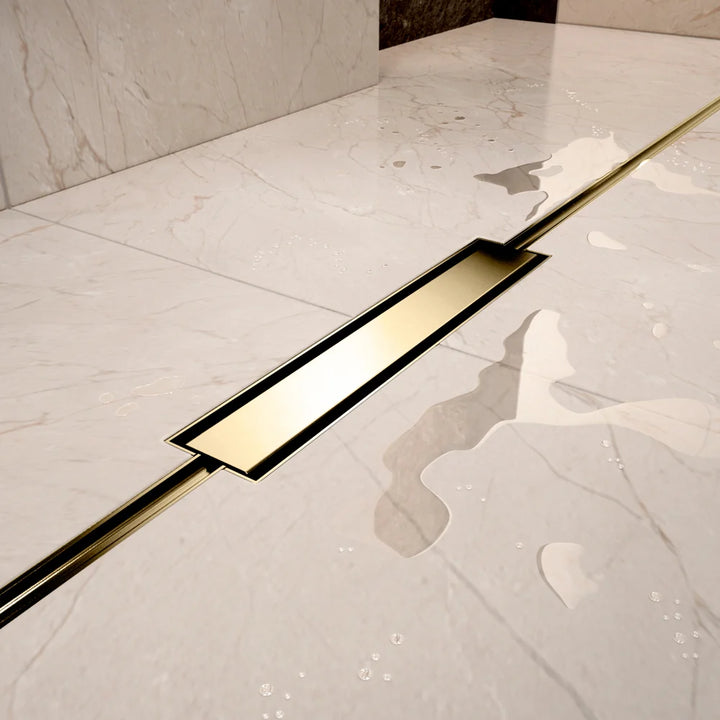Abacus Elements Linear Uno Wet Room Kit With End Drain Brushed Brass Cover