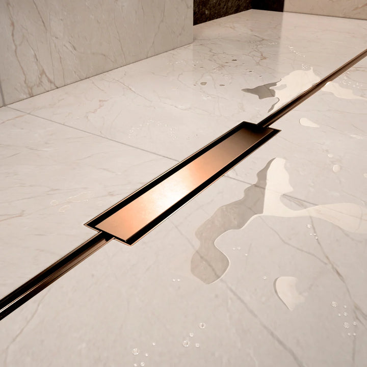 Abacus Elements Linear Uno Wet Room Kit With End Drain Brushed Bronze Cover