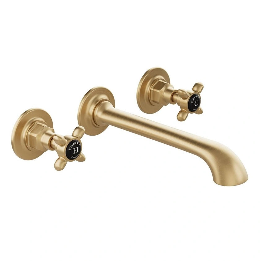 Booth & Co Axbridge Wall Mounted Cross Handles 3 Hole Basin Mixer