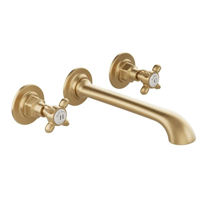 Booth & Co Axbridge Wall Mounted Cross Handles 3 Hole Basin Mixer