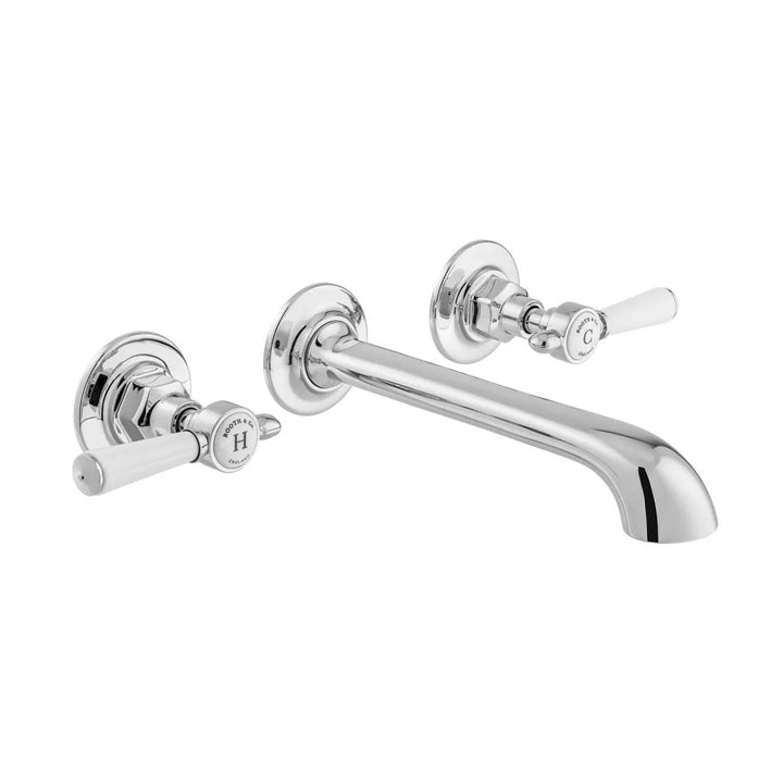 Booth & Co Axbridge Wall Mounted Lever Handles 3 Hole Basin Mixer