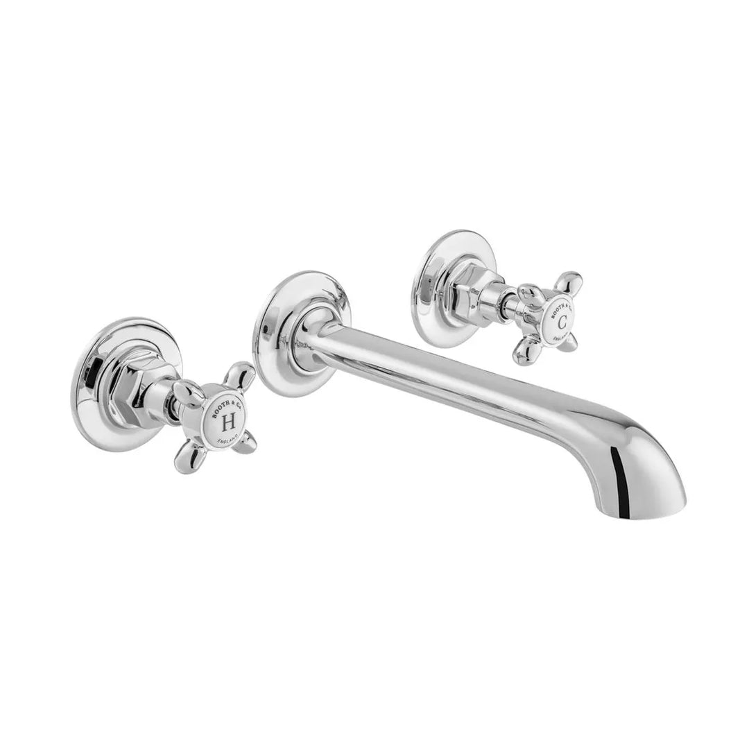 Booth & Co Axbridge Wall Mounted Cross Handles 3 Hole Basin Mixer