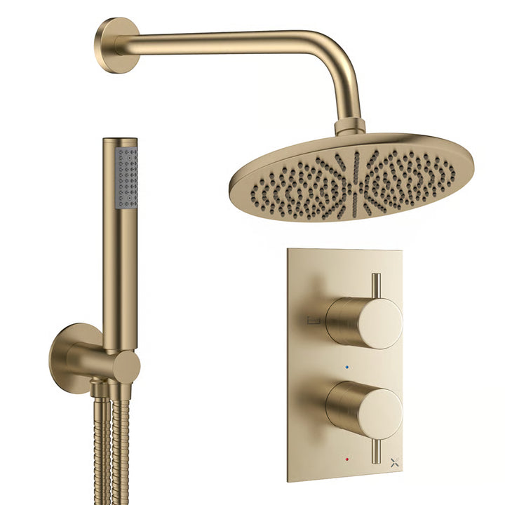 Crosswater MPRO Design Shower Set 3 with Fixed Head & Handset in Brushed Brass