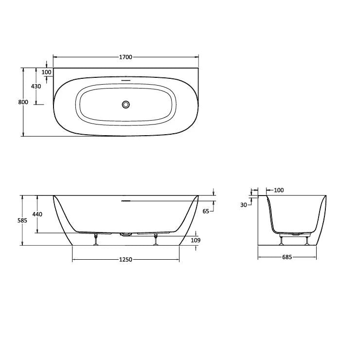 Crosswater Auriga 1700 x 800mm Back To Wall Bath