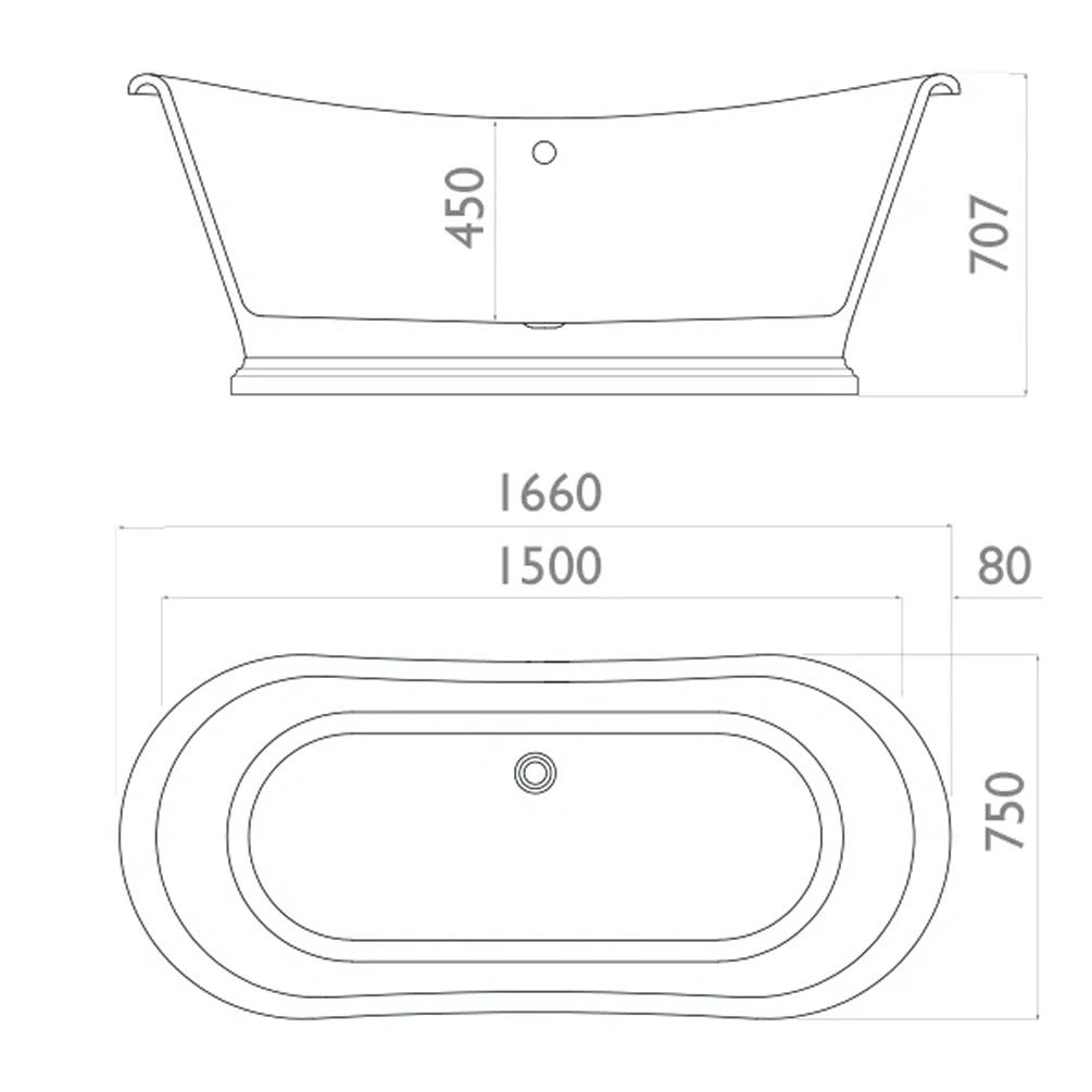 Waters Darcy 1660mm Freestanding Boat Bath White