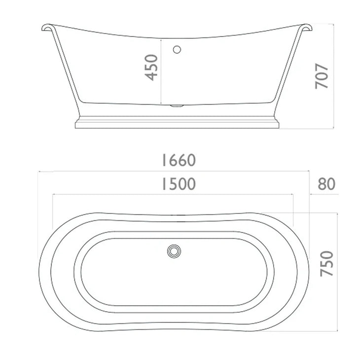 Waters Darcy 1660mm Freestanding Boat Bath White