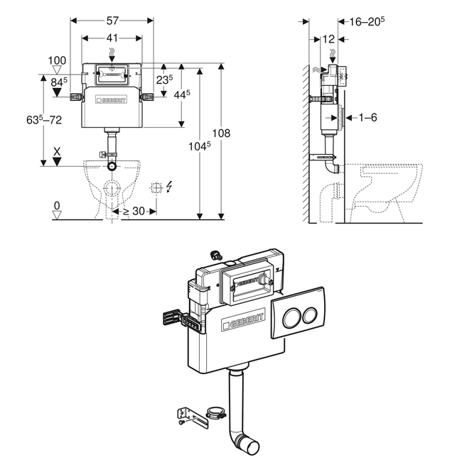 Delta Concealed Sensor Geberit Delta Concealed Cistern 12cm with Delta20 Flush Plate - Gloss ...