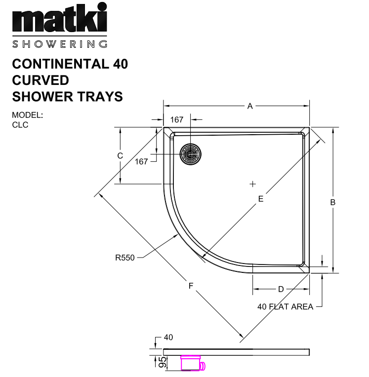 Matki Continental 40 Curved Shower Tray