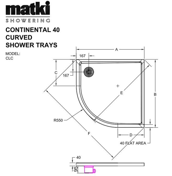 Matki Continental 40 Curved Shower Tray