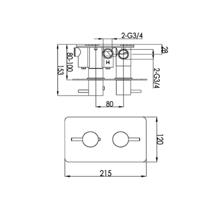 JTP Florence Thermostatic Concealed 2 Outlet Shower Valve In Chrome