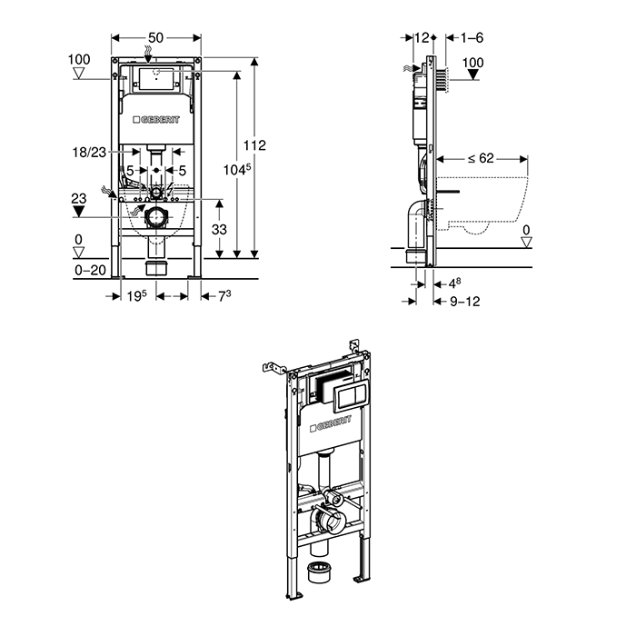 Geberit Alpha 112cm Frame & Cistern with Square Flush Plate