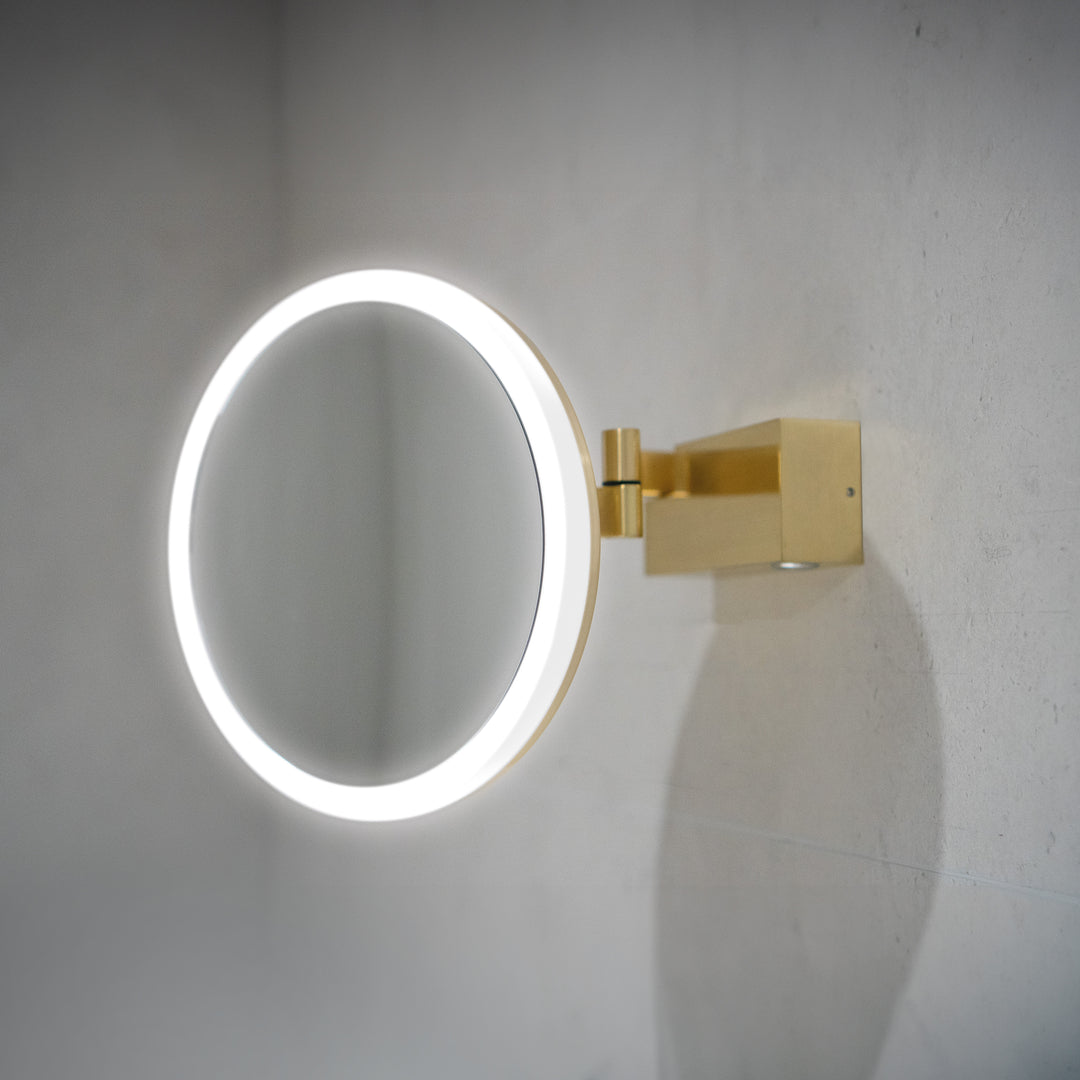 HiB Cirque Illuminated Magnifying Mirror Brushed Brass