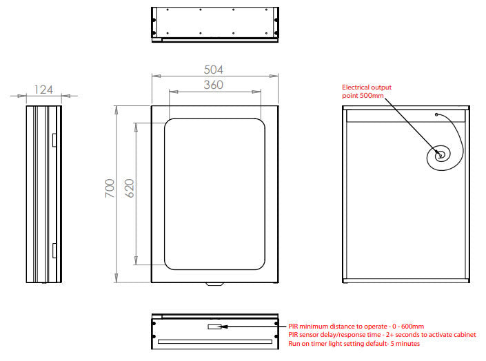 HIB Vapor 50 LED Illuminated Aluminium Mirror Cabinet
