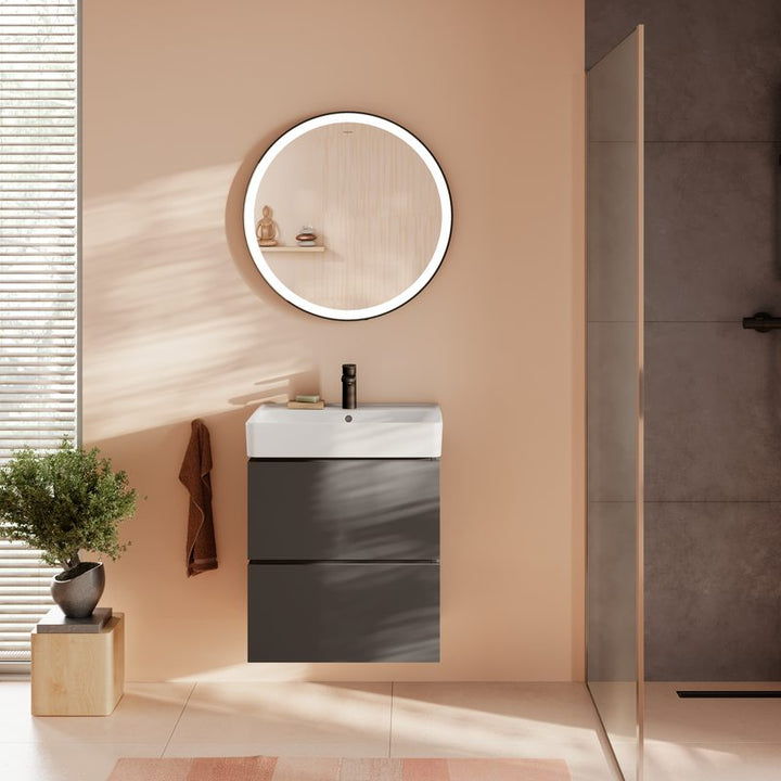 Hansgrohe Xilesa E 600mmn Slate Matt Grey Two Drawer Vanity Unit with Basin