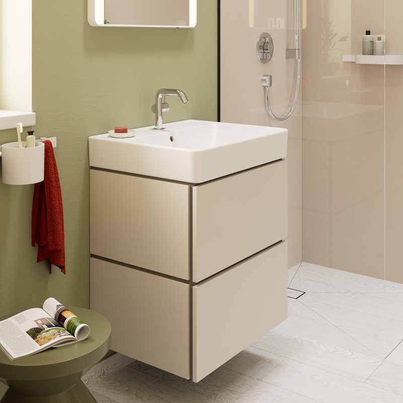 Hansgrohe Xilesa E 600mmn Sand Matt Beige Two Drawer Vanity Unit with Basin