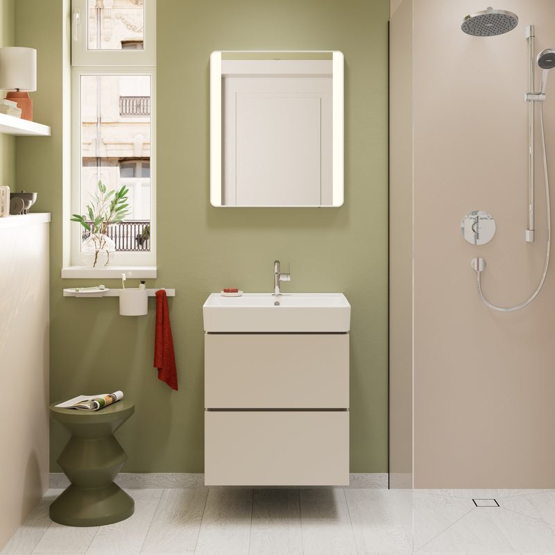 Hansgrohe Xilesa E 600mmn Sand Matt Beige Two Drawer Vanity Unit with Basin