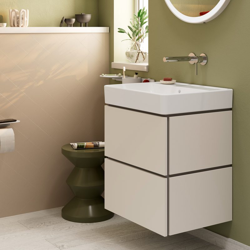 Hansgrohe Xilesa E 600mmn Sand Matt Beige Two Drawer Vanity Unit with Basin