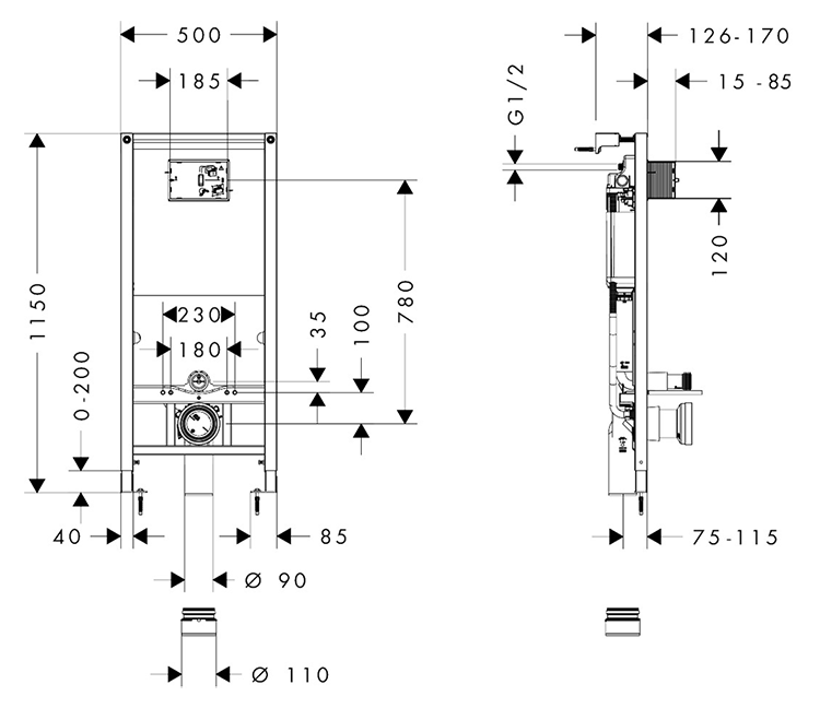 Hansgrohe iFrame Universal Concealed Cistern 1120mm For Wall Hung WC