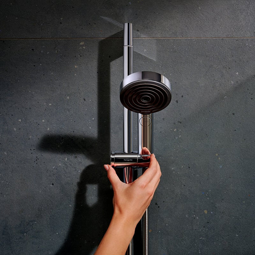 hansgrohe Pulsify Select S EcoSmart with Ecostat Fine Thermostatic Shower System with 90cm Shower Slider Rail Kit in Chrome