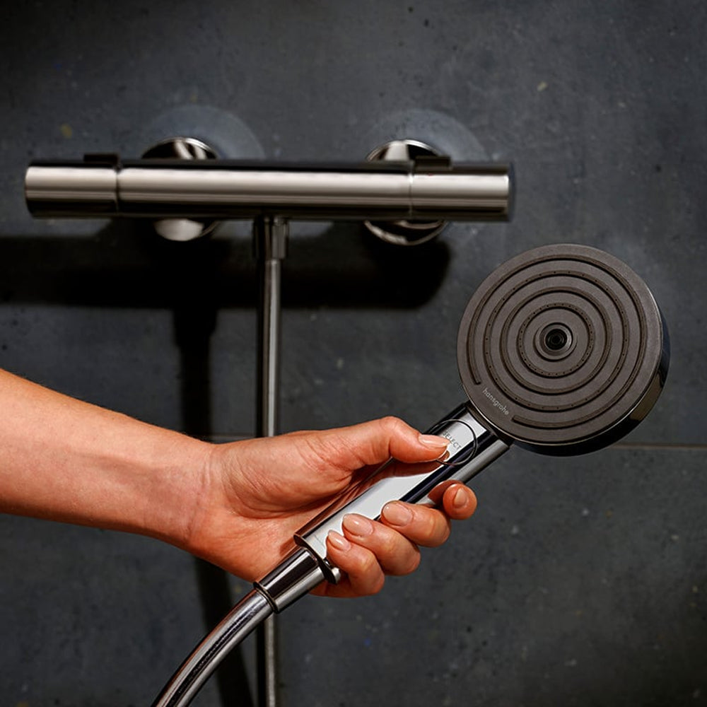 hansgrohe Pulsify Select S EcoSmart with Ecostat Fine Thermostatic Shower System with 90cm Shower Slider Rail Kit in Chrome