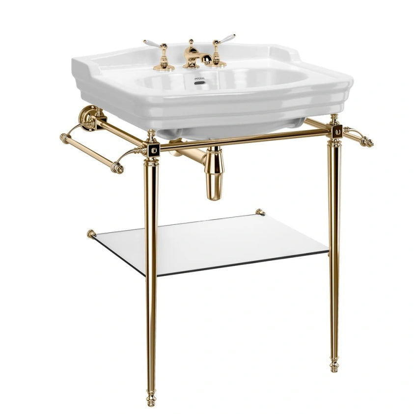 Imperial Regent 700mm Basin With Hampton Antique Gold Wash Stand