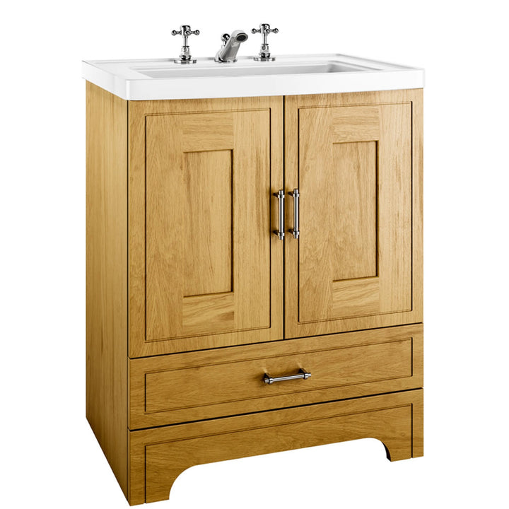 Imperial Fradley Natural Oak 685mm Freestanding 2 Door & 1 Drawer Vanity Unit & Radcliffe Basin
