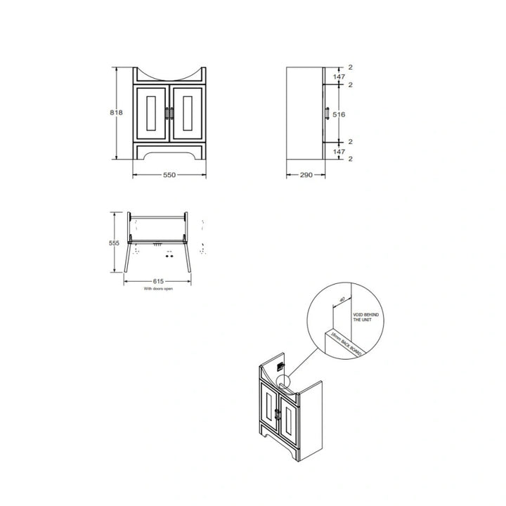Imperial Lichfield Cashmere Grained 550mm Floorstanding Vanity Unit & Basin