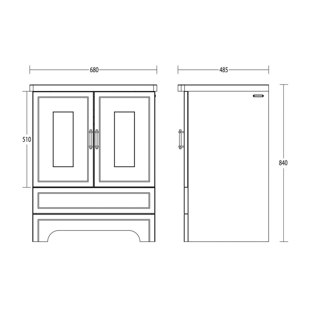 Imperial Fradley Natural Oak 685mm Freestanding 2 Door & 1 Drawer Vanity Unit & Radcliffe Basin