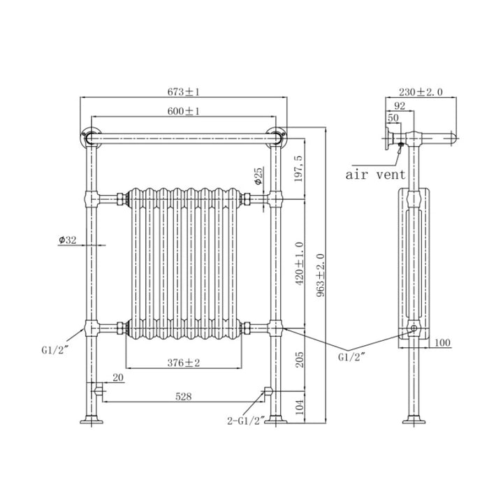 JTP Grosvenor 963 x 673mm Radiator Antique Brass