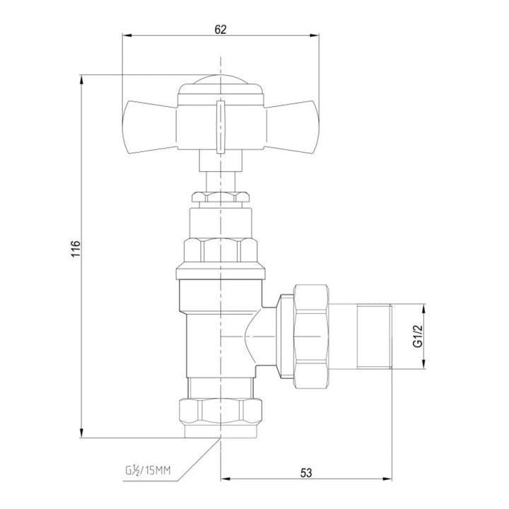 JTP Grosvenor Angled Radiator Valves Brushed Brass