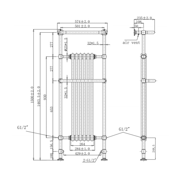 JTP Grosvenor 1500 x 574mm Radiator Chrome