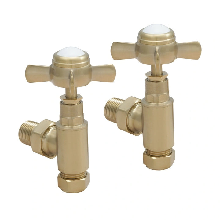 JTP Grosvenor Angled Radiator Valves Brushed Brass