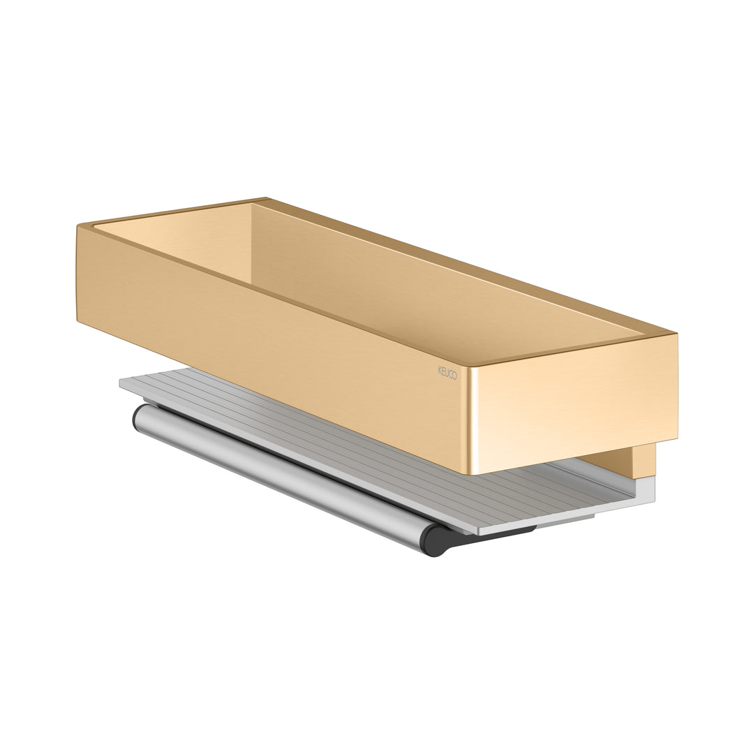 Keuco Edition 11 Brushed Brass Shower Basket With Glass Wiper