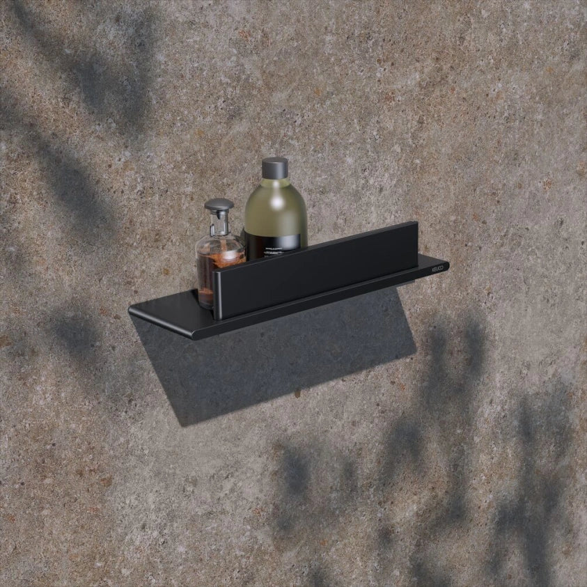 Keuco Aveno Matt Black Wall Mounted Shower Shelf with Glass Wiper