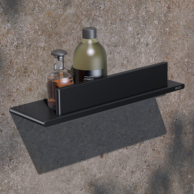 Keuco Aveno Matt Black Wall Mounted Shower Shelf with Glass Wiper