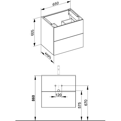 Keuco Plan 650mm 2 Drawer Vanity Unit & Washbasin