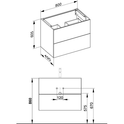 Keuco Plan 800mm 2 Drawer Vanity Unit & Washbasin