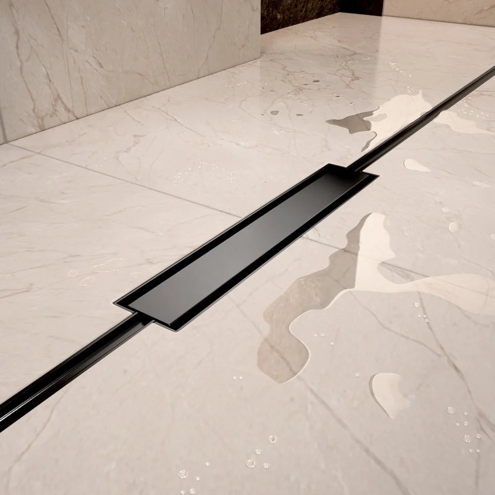 Abacus Elements Linear Uno Wet Room Kit With End Drain Matt Black Cover