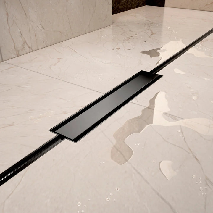 Abacus Elements Linear Uno Wet Room Kit With End Drain Matt Black Cover