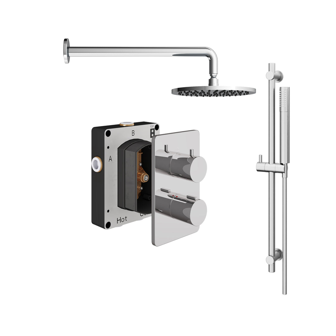 Abacus Shower Pack 2 Round Fixed Shower Head With Riser And Handset In Chrome