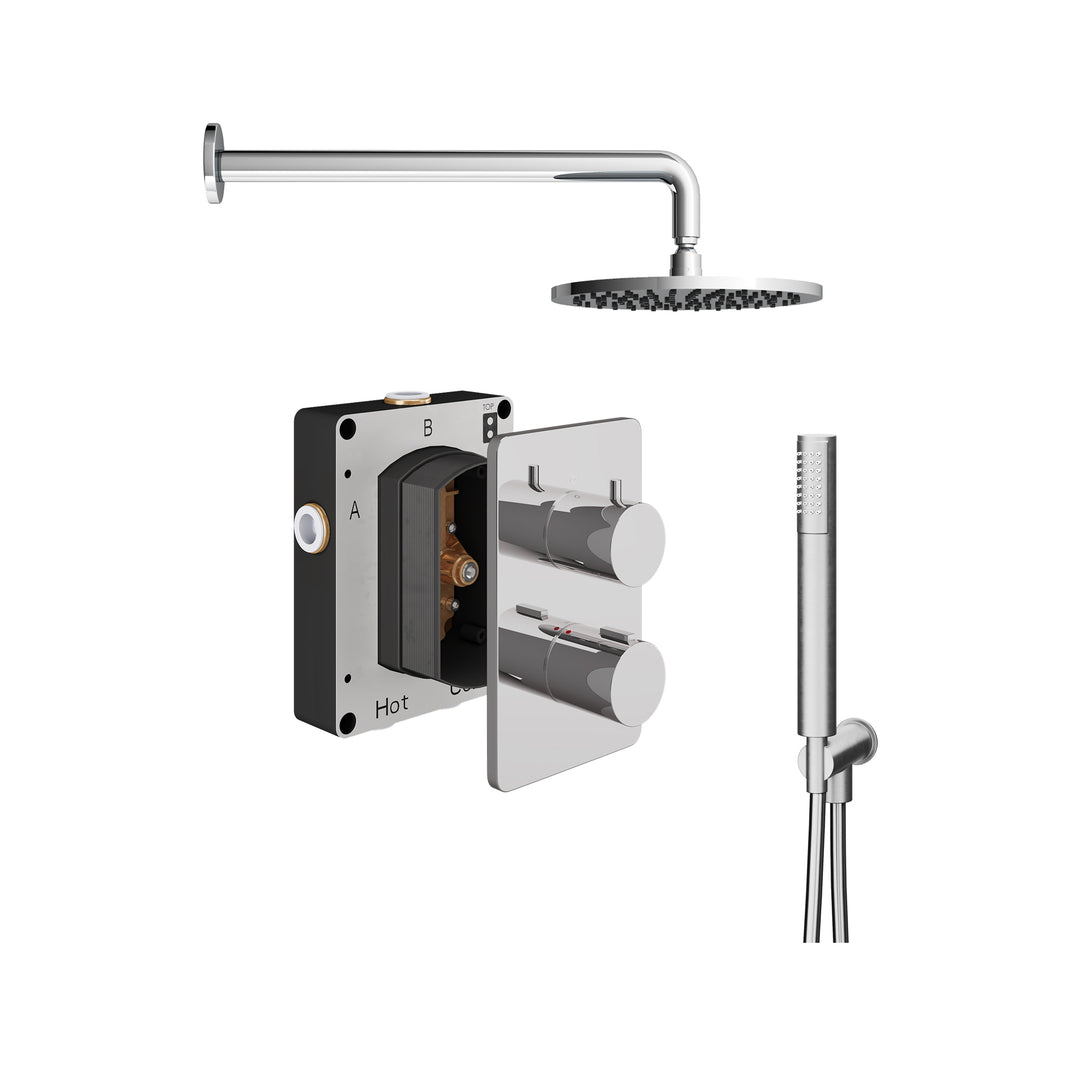 Abacus Shower Pack 3 Round Fixed Shower Head With Handset And Holder In Chrome