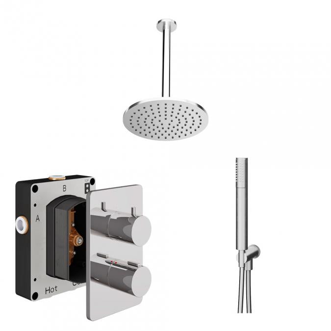 Abacus Shower Pack 4 Round Fixed Shower Head With Handset And Holder In Chrome