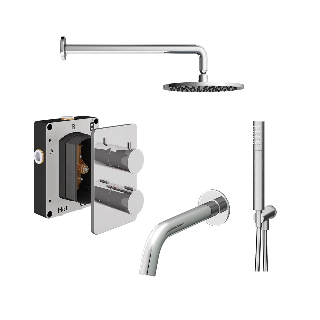 Abacus Shower Pack 5 Round Fixed Shower Head, Handset & Bath Spout In Chrome