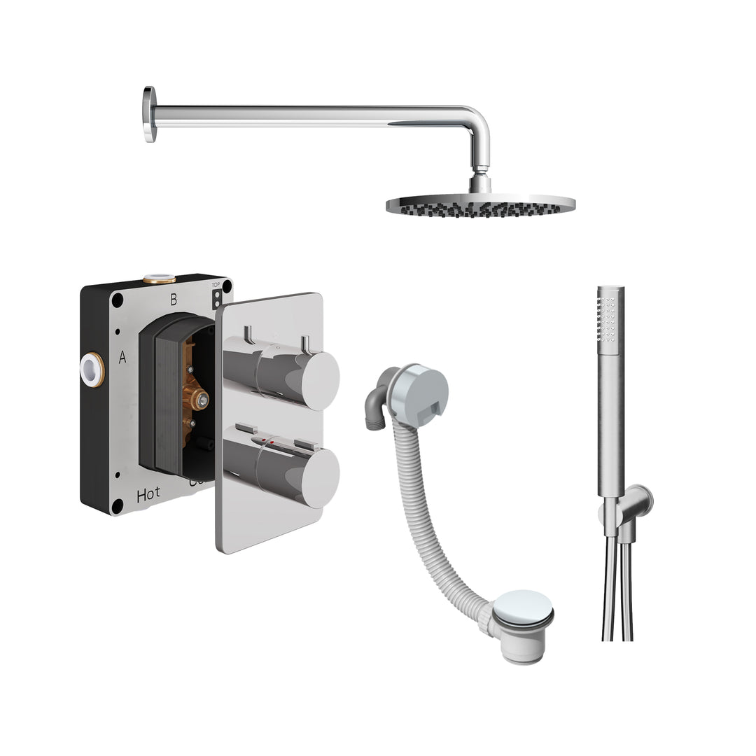 Abacus Shower Pack 6 Round Fixed Shower Head With Handset, Holder And Overflow Filler In Chrome